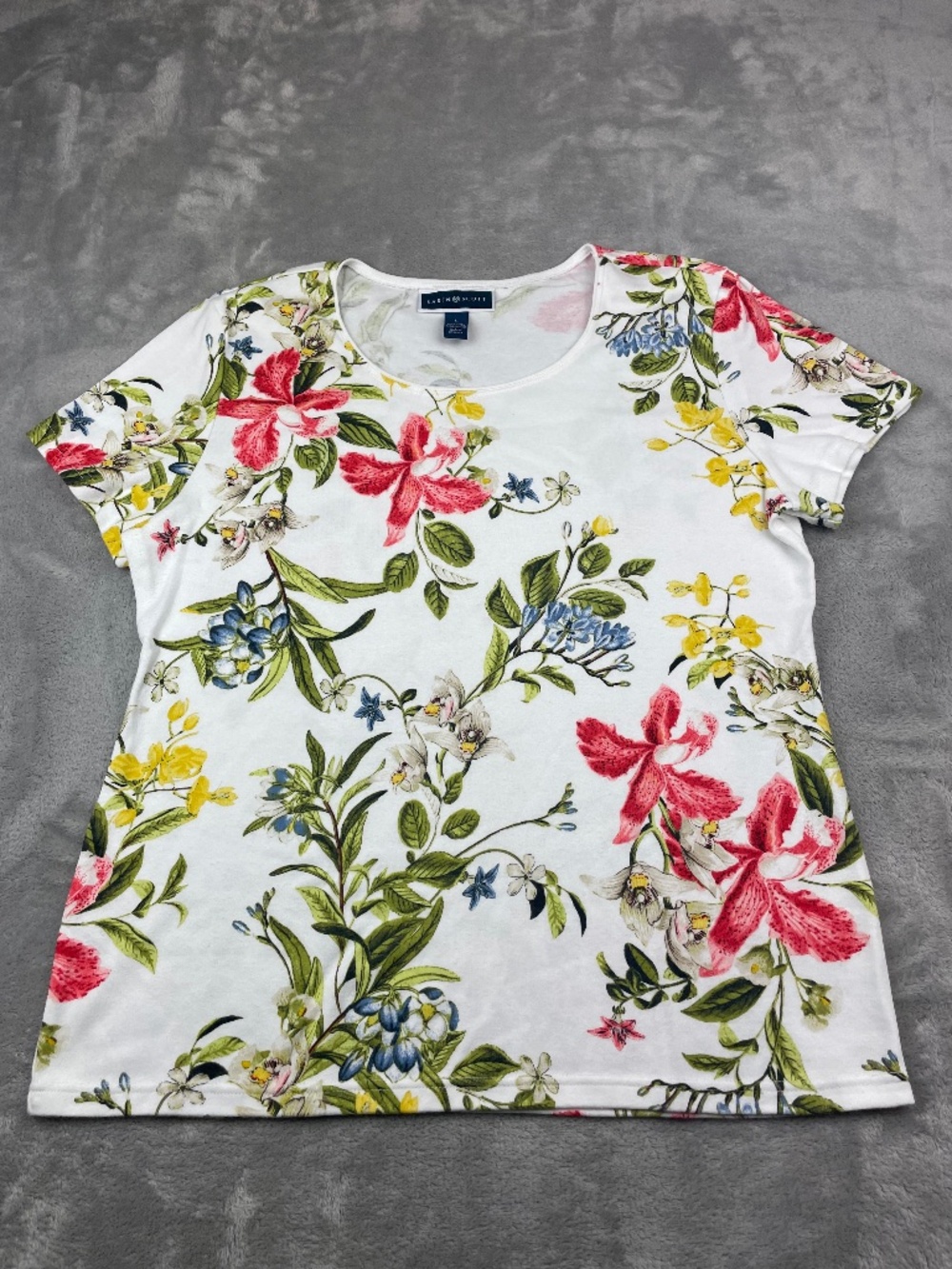 Karen Scott Short Sleeve Flower Summer Shirt Women's Size Large